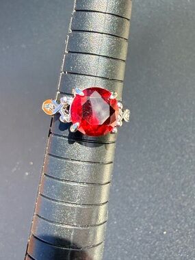 Red Gemstone Cocktail Ring in Silver-Tone Setting